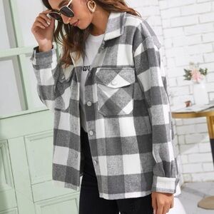 Women Plaid Flannel Shirt Jacket
